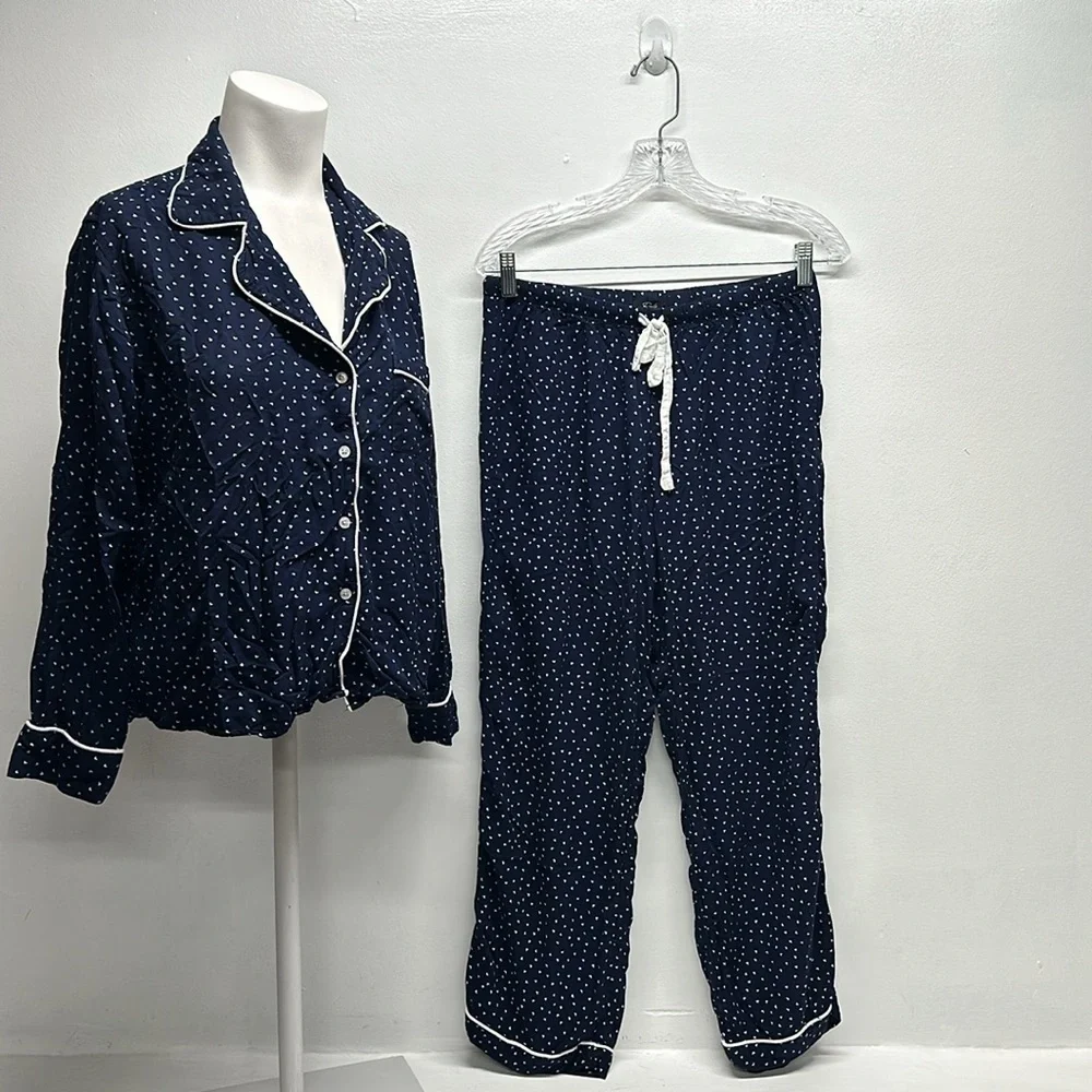 Rails Pajamas Set 2 Piece Long Sleeve Top & Pants Mini Hearts Navy Blue Small